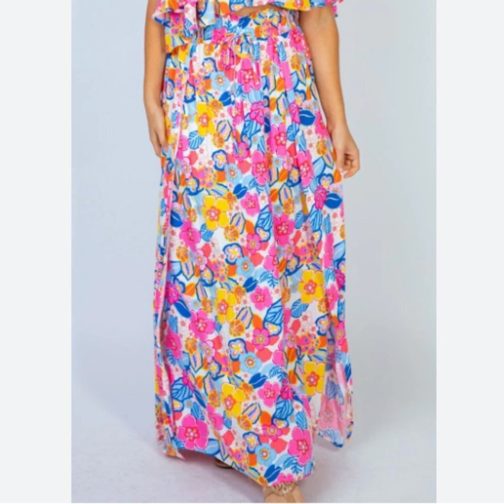 White Birch Women's Floral Smocked Split Maxi Skirt - S